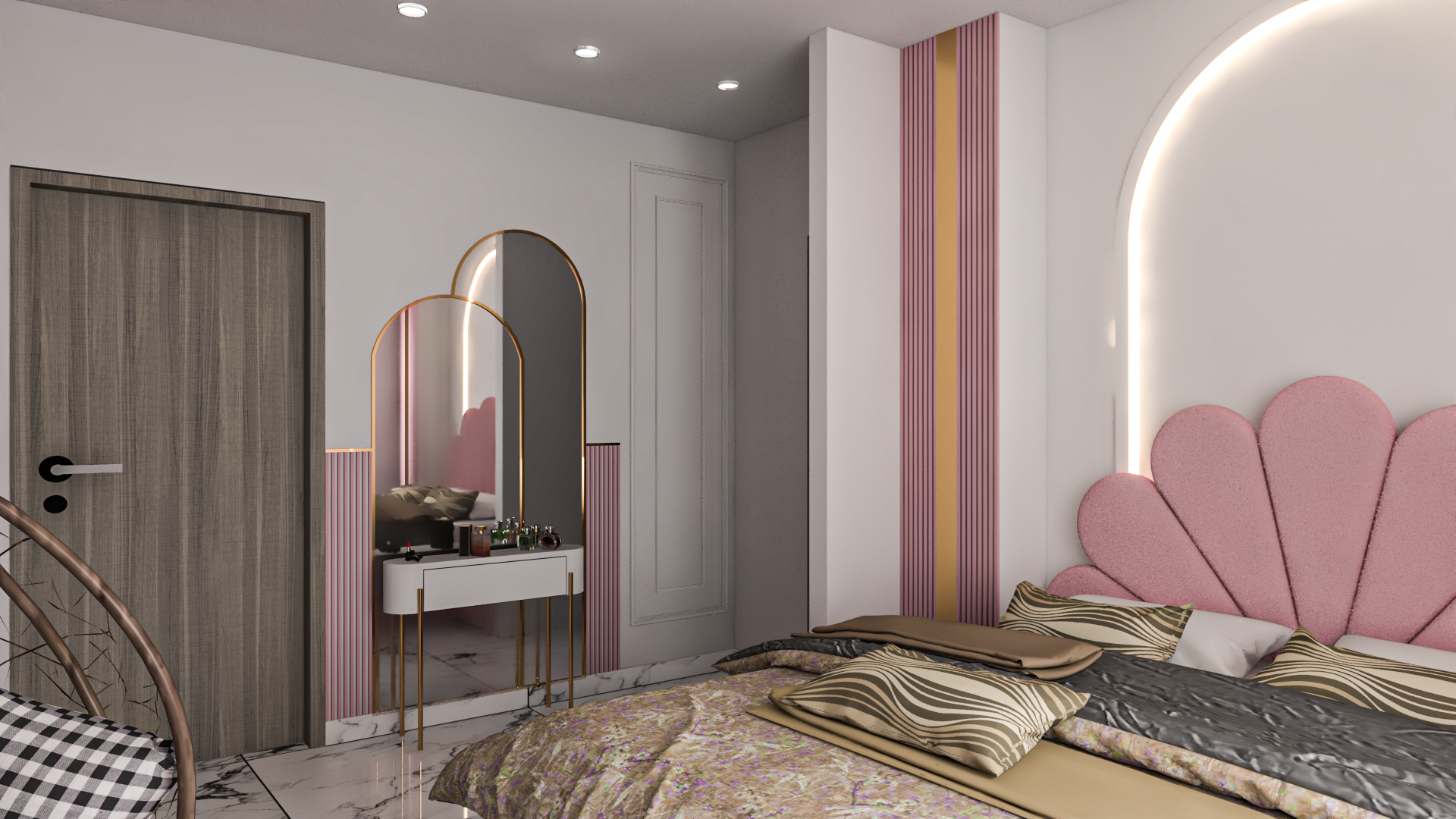 DHA Phase 8 living area with elegant lighting and detailed woodwork