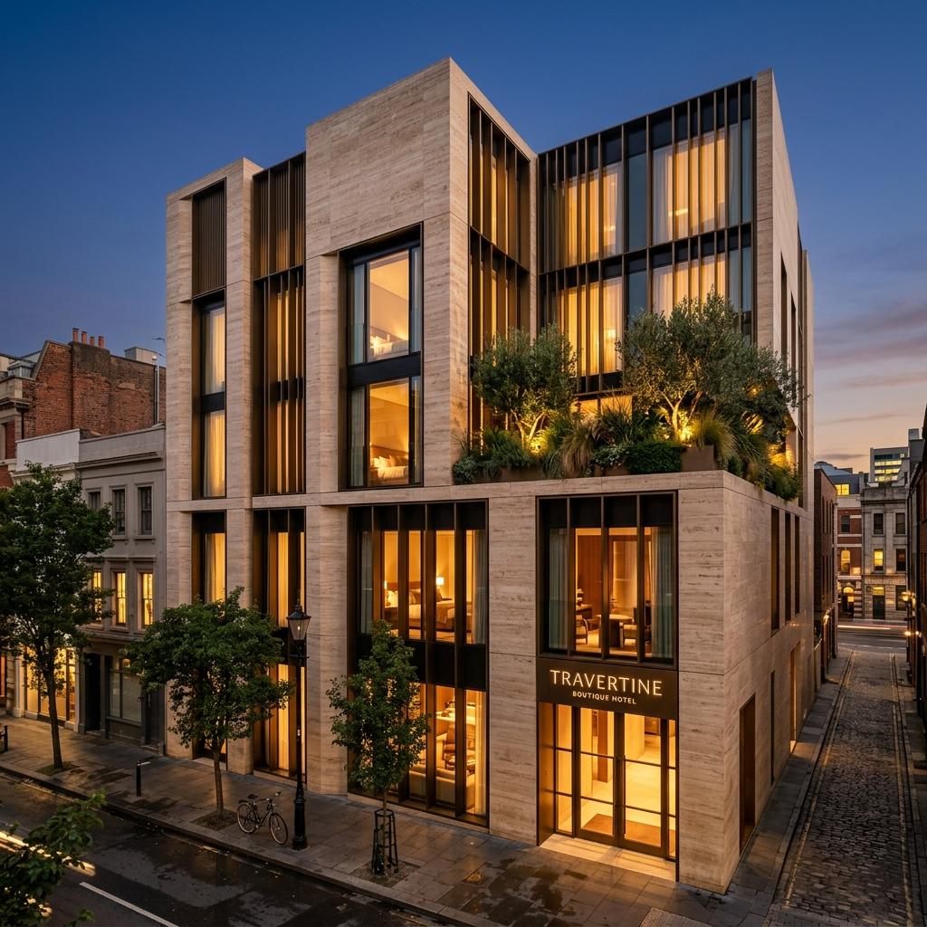 Commercial building under construction with bronze cladding detail